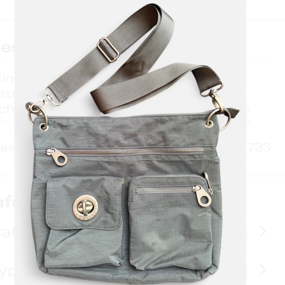 BAGGALLINI gray with bright yellow lining crossbody bag